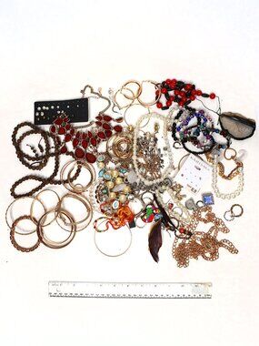 Mixed Costume Jewelry Lot Statement Pieces & Crafting Supplies Vintage Style Mix
